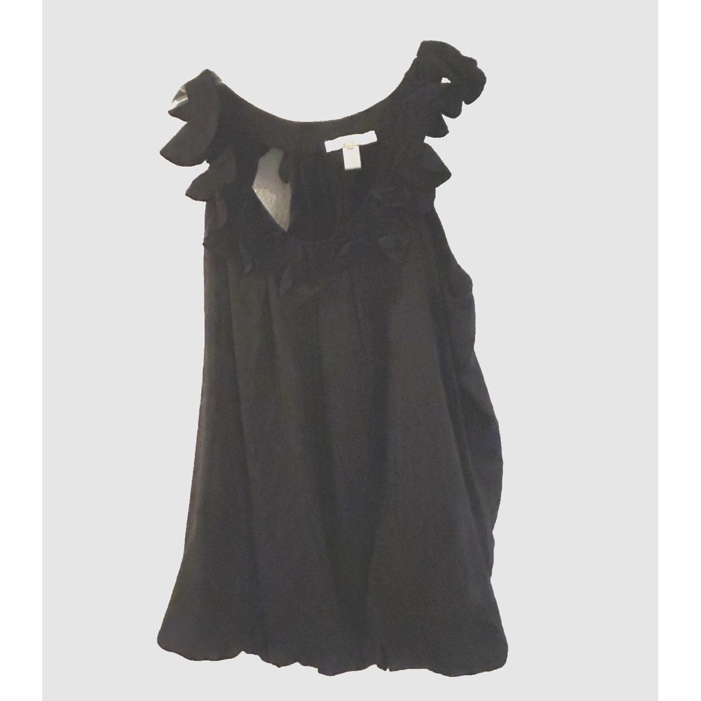 Trinity Women's Large Silk + Cotton Black Sleeveless Ruffle Shoulder Neck CUTE